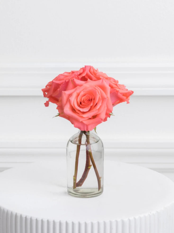 3 Coral Pink Roses In Vase