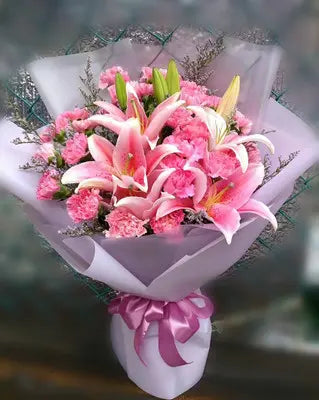 24 Pink Carnation And Pink Lily