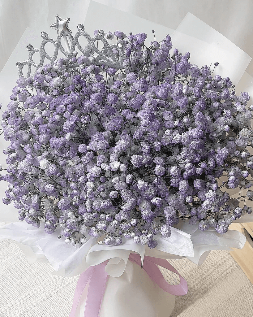 Purple Baby's Breath Bouquet With Crown