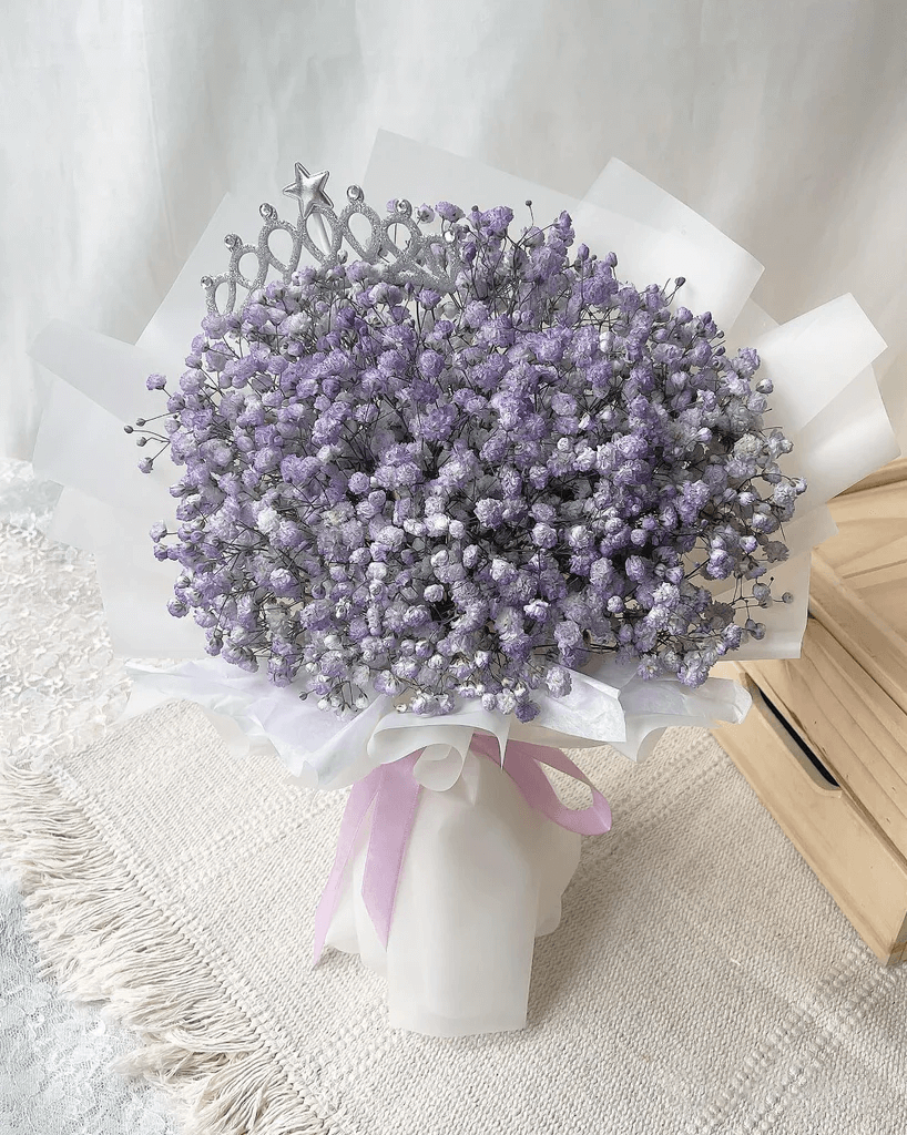 Purple Baby's Breath Bouquet With Crown