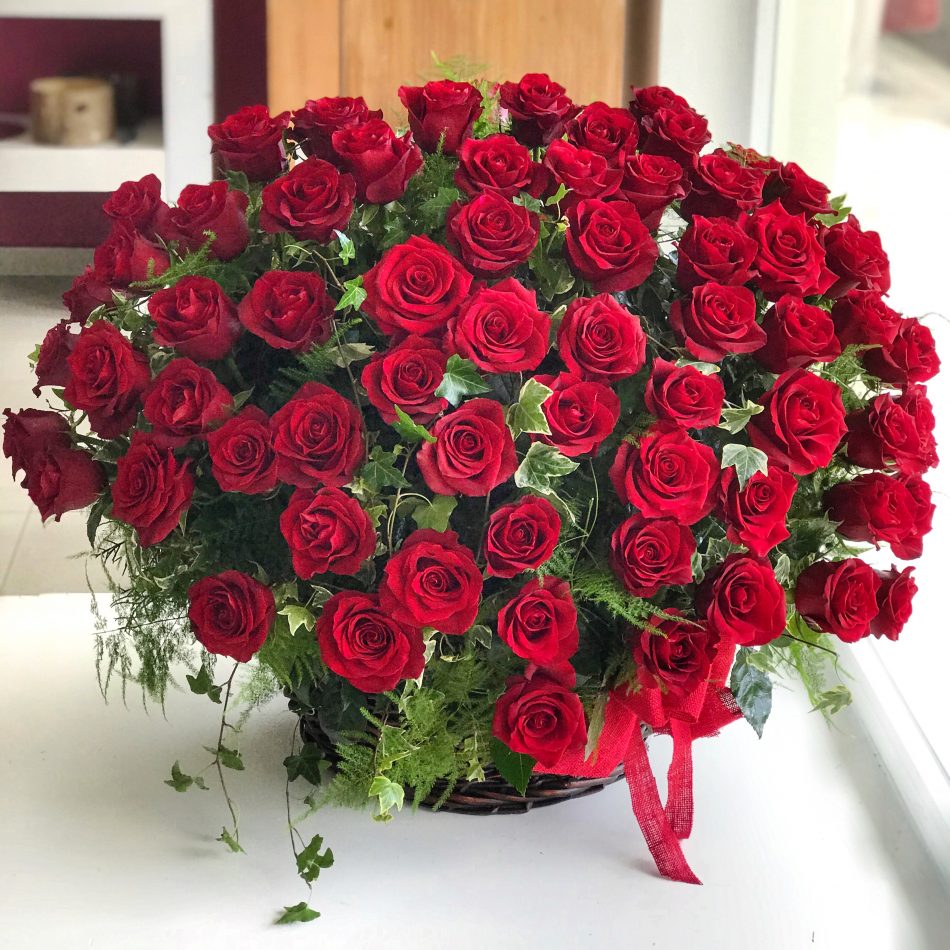 201 Luxury Red Rose Basket Arrangement