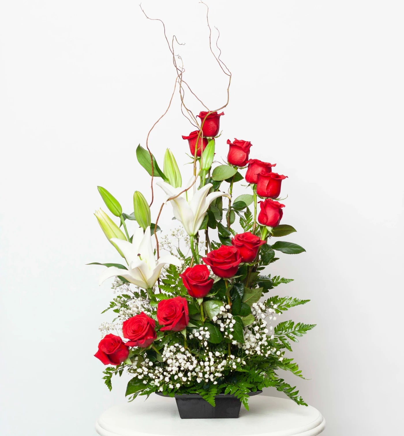 Red Rose And Lily Arrangement