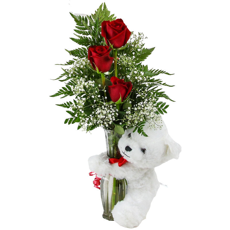 3 Roses with Teddy Bear