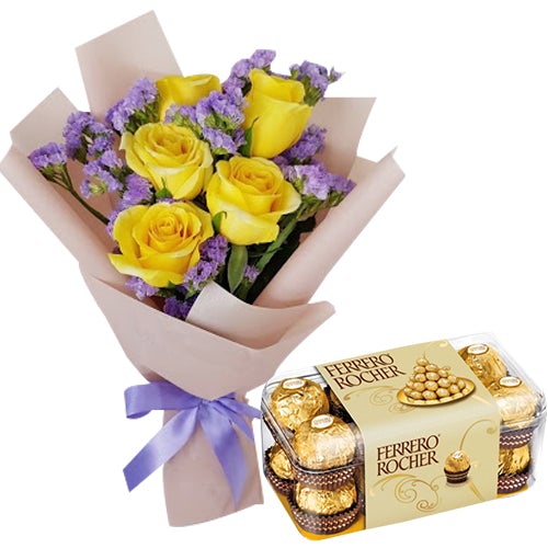 5 Yellow Rose With Ferrero Rocher